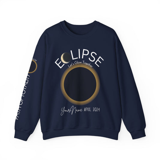 Eclipse, Personalized, Path of Totality Great Northern CUSTOM Eclipse April 8, 2024: Limited Edition Sweatshirt with Path  Cities and Times on Sleeve. Unisex Heavy Blend™ Crewneck Sweatshirt